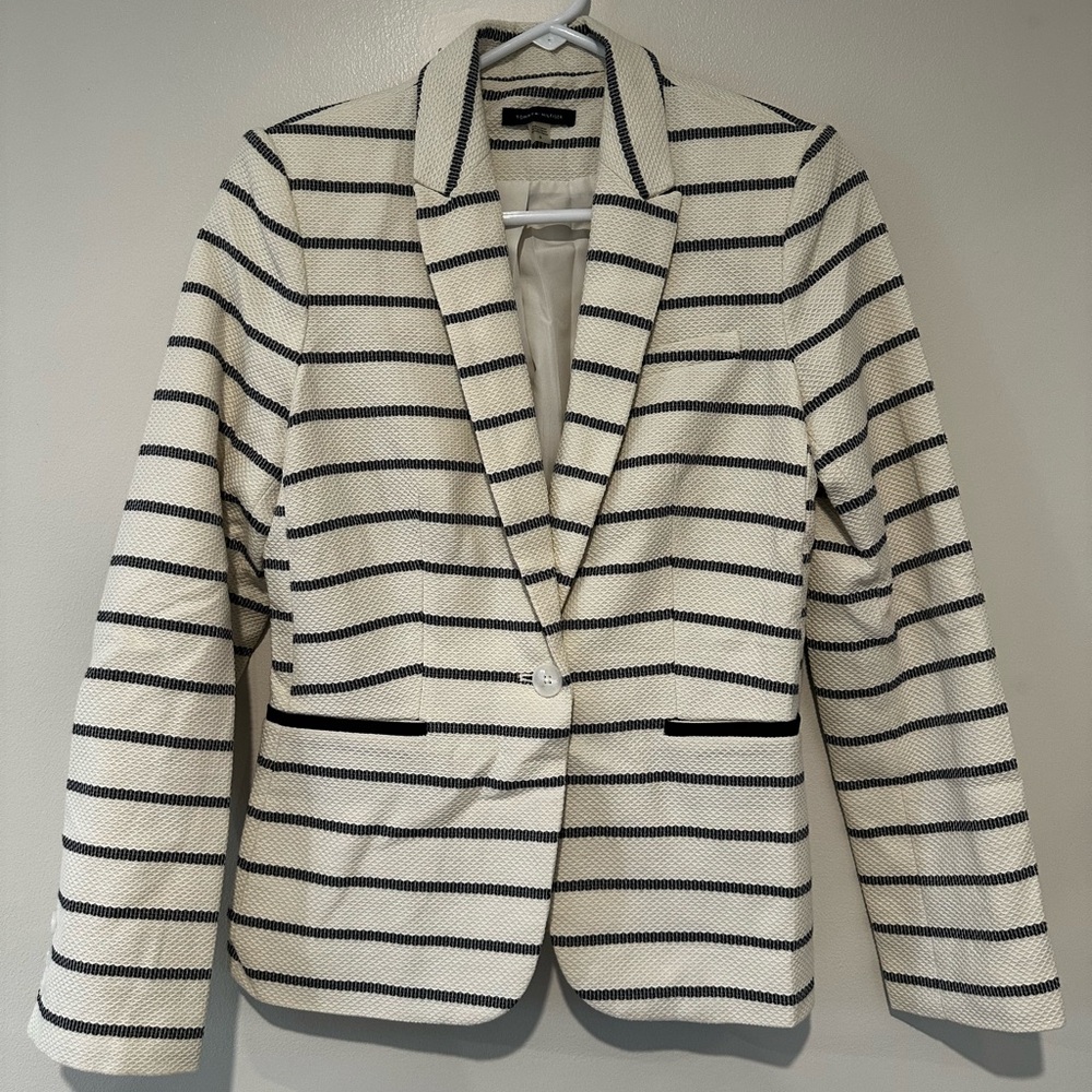 Women's Striped Blazer - Navy and White